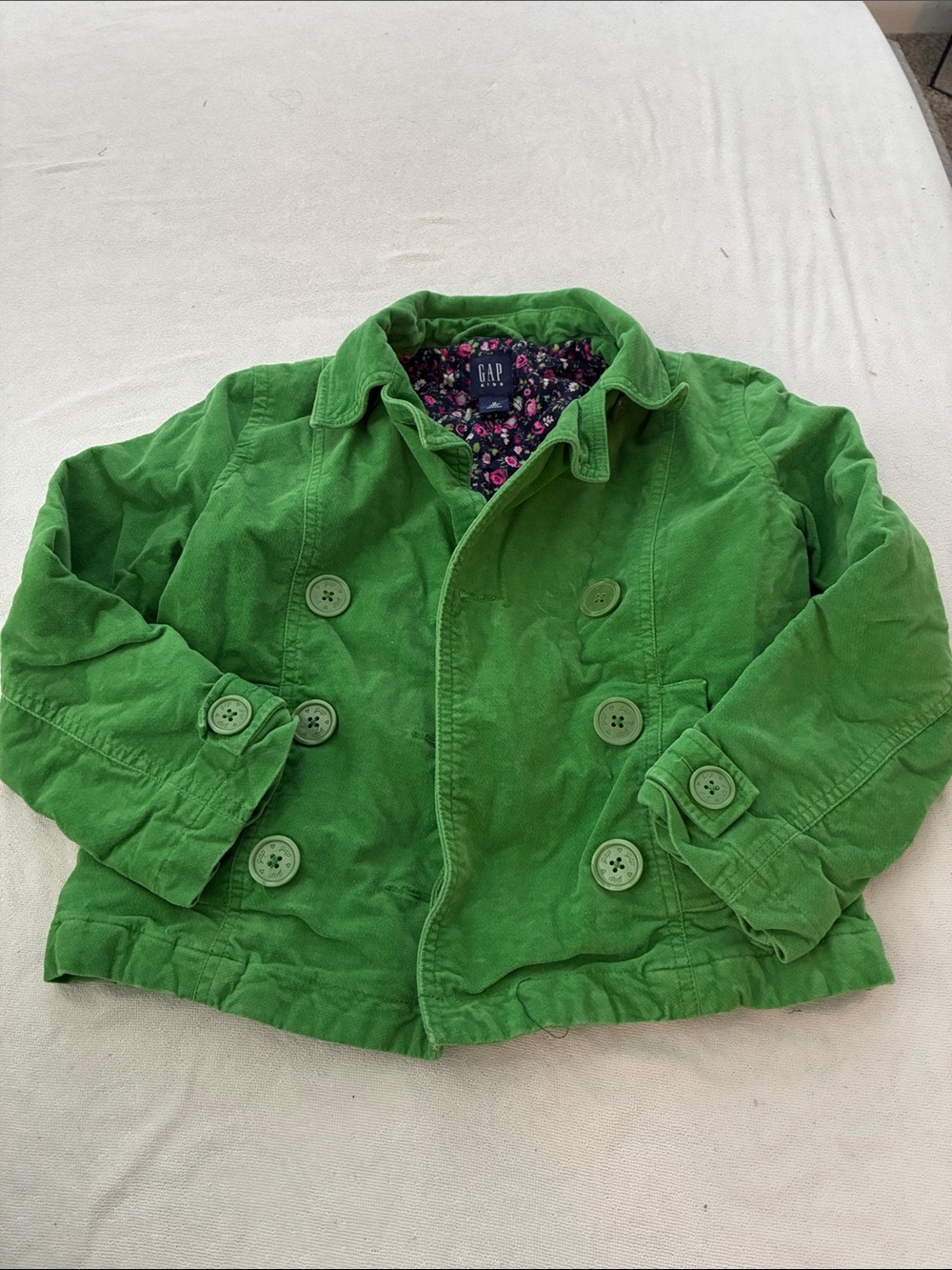 GAP Bright Green Double-Breasted Corduroy Pea Coat for Girls